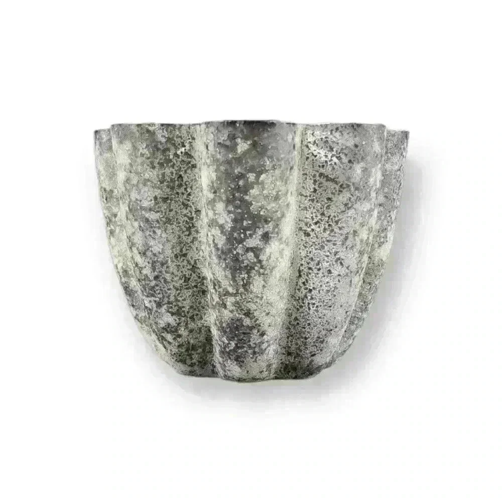 Art Glass Candle Holder Vitrocolor Recycled Gray Heavy Pumice-Like Texture Spain